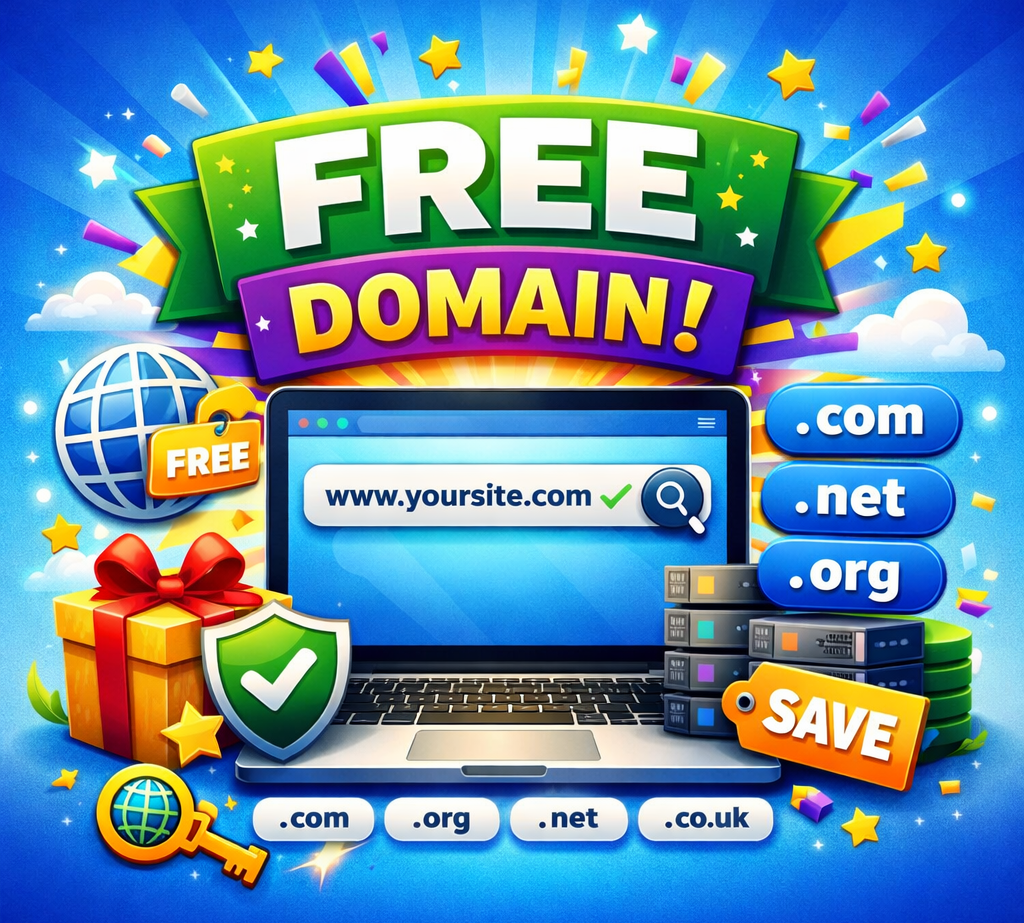 Free domain name included with web hosting plan during website setup